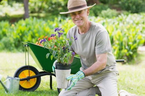 Safety equipment laid out for garden maintenance